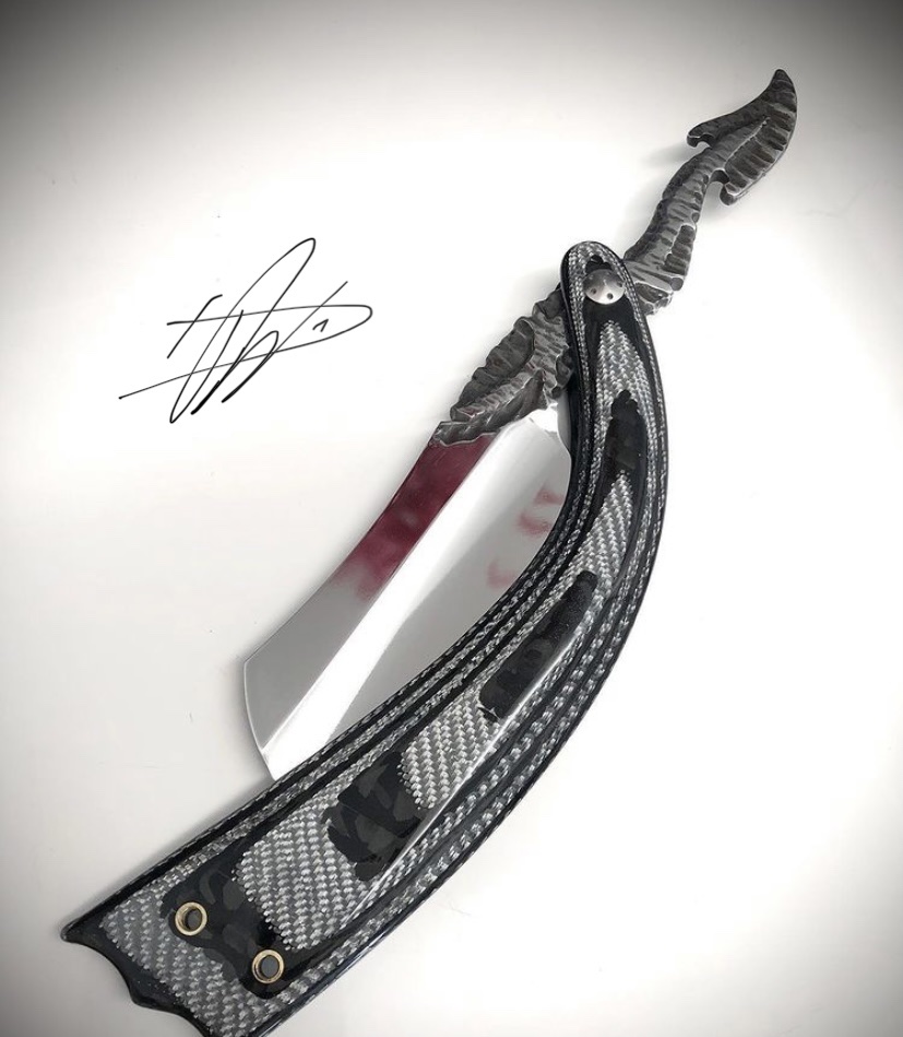 Woolfblades 224 Custom Made Straight Razor with devils tail design